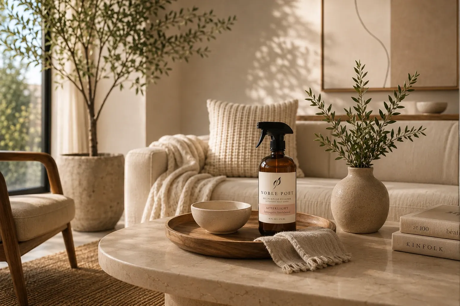 Noble Poet Afterlight All Surface Cleaner styled in a warm interior