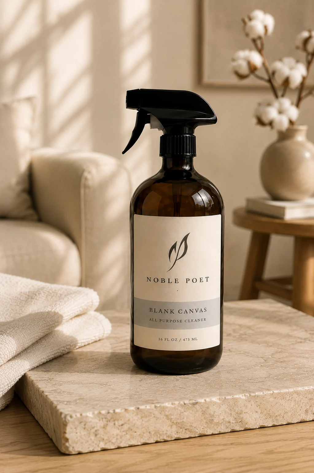 Noble Poet Blank Canvas All Surface Cleaner in an amber glass bottle